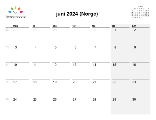 Kalender for 2024 i Norge