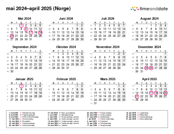 Kalender for 2024 i Norge