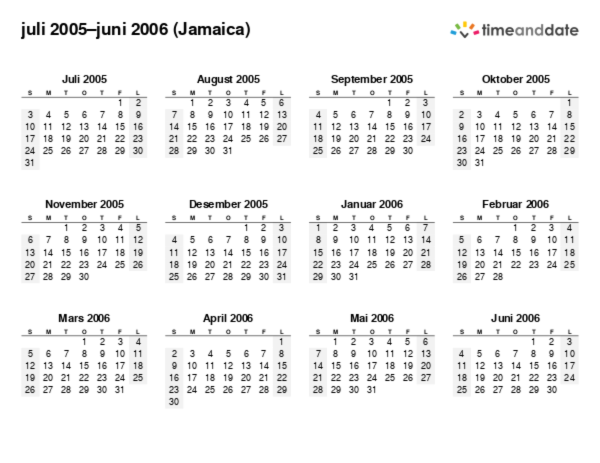 Kalender for 2005 i Jamaica