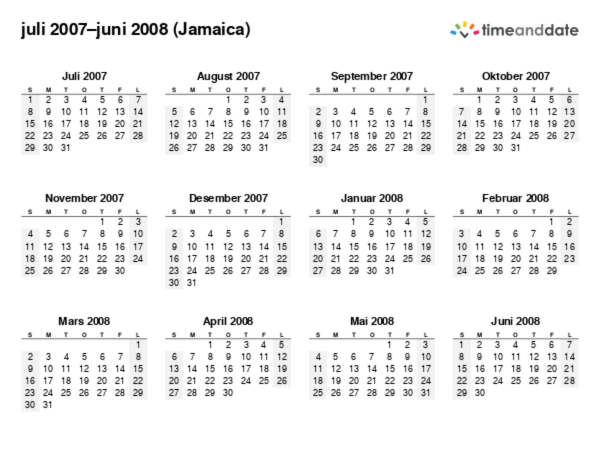 Kalender for 2007 i Jamaica
