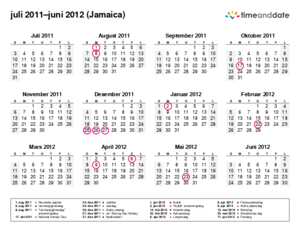 Kalender for 2011 i Jamaica