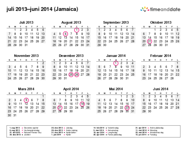Kalender for 2013 i Jamaica