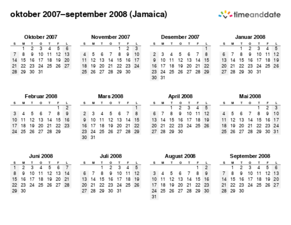 Kalender for 2007 i Jamaica