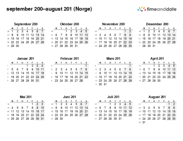 Kalender for 200 i Norge