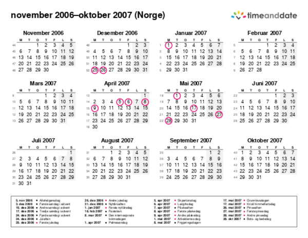 Kalender for 2006 i Norge