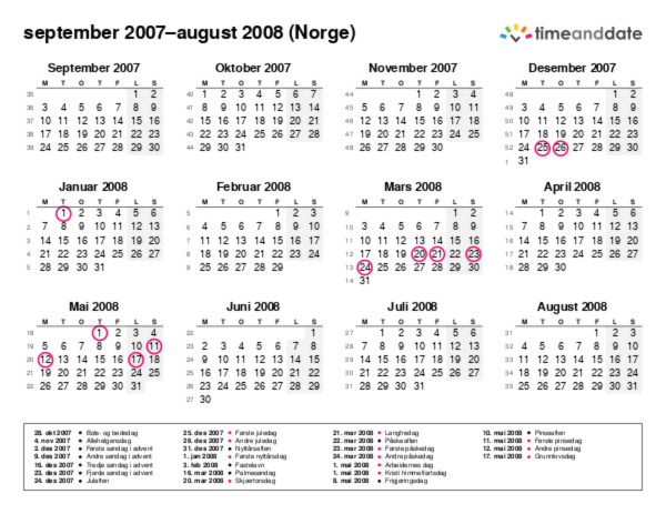 Kalender for 2007 i Norge