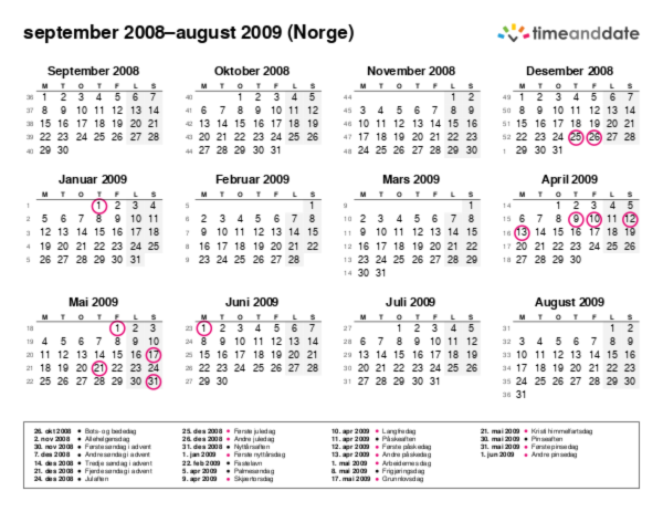 Kalender for 2008 i Norge