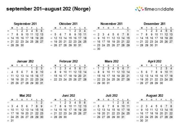 Kalender for 201 i Norge