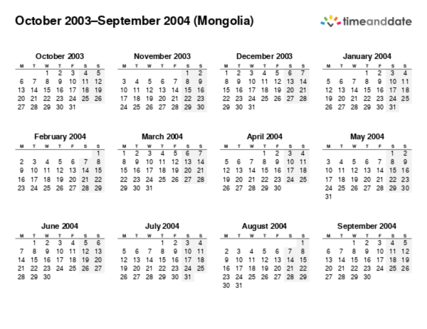 Kalender for 2003 i Mongolia