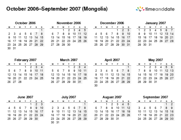 Kalender for 2006 i Mongolia