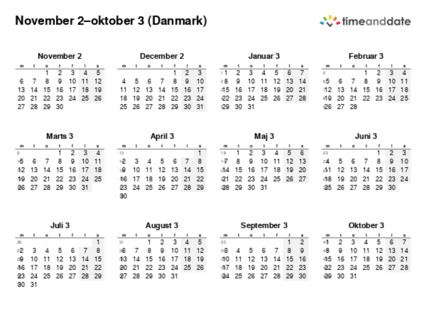 Kalender for 2 i Danmark