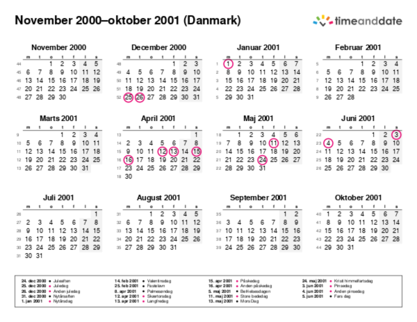 Kalender for 2000 i Danmark