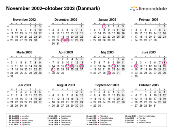 Kalender for 2002 i Danmark