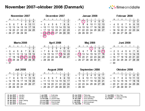 Kalender for 2007 i Danmark