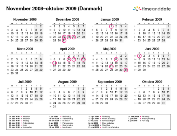 Kalender for 2008 i Danmark