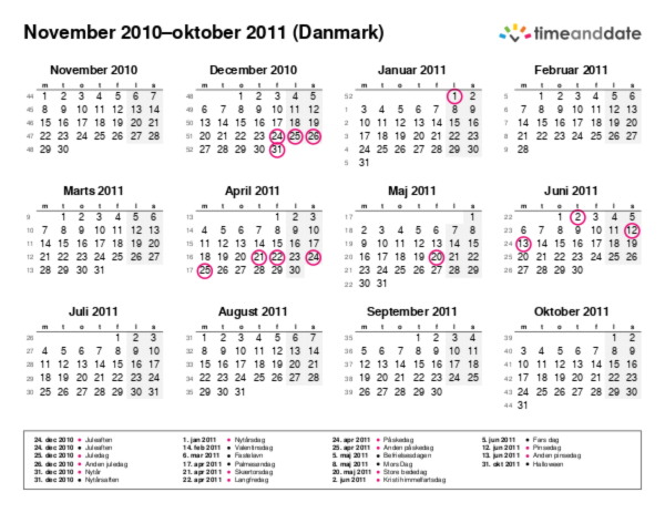 Kalender for 2010 i Danmark