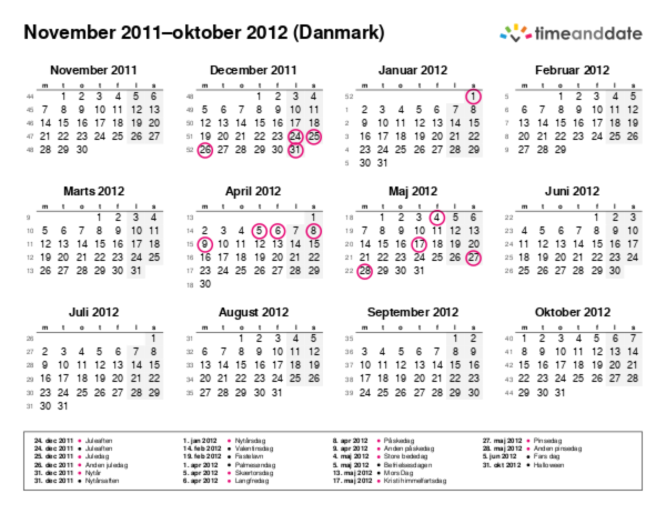 Kalender for 2011 i Danmark