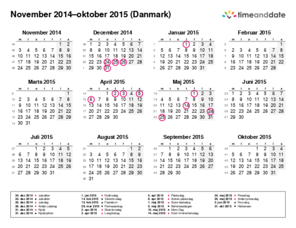 Kalender for 2014 i Danmark