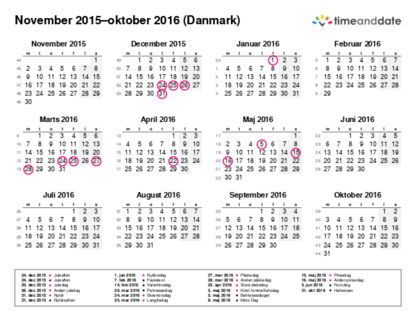 Kalender for 2015 i Danmark