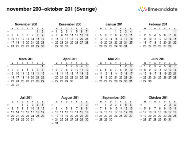 Kalender for 200 i Sverige