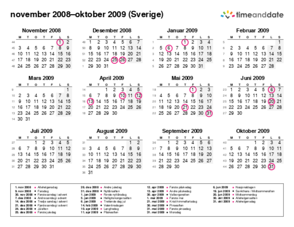 Kalender for 2008 i Sverige