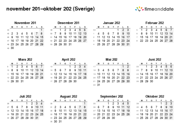 Kalender for 201 i Sverige