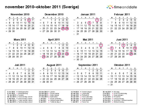 Kalender for 2010 i Sverige