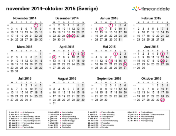 Kalender for 2014 i Sverige