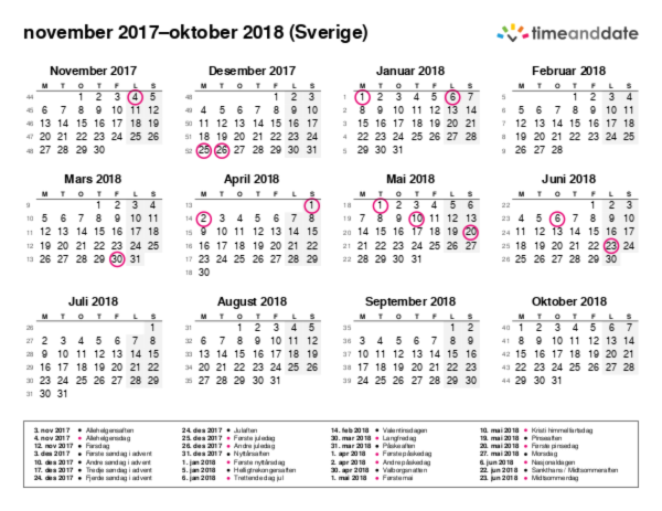 Kalender for 2017 i Sverige