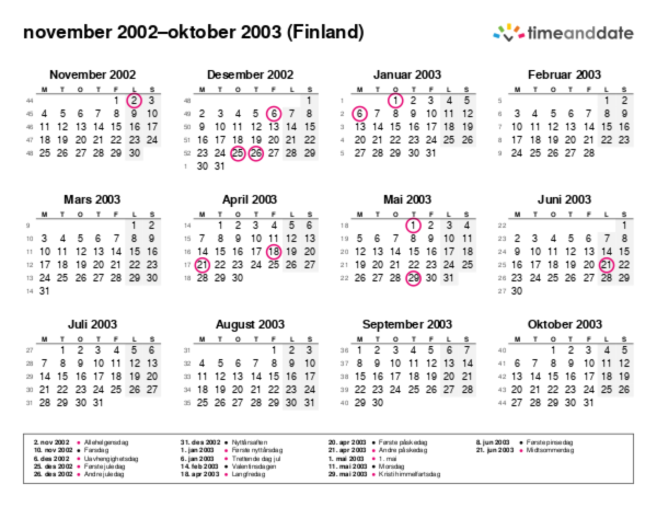 Kalender for 2002 i Finland