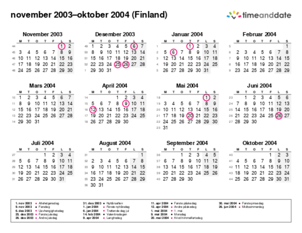 Kalender for 2003 i Finland