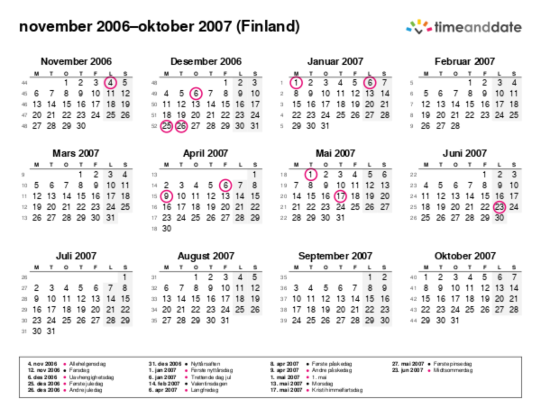 Kalender for 2006 i Finland