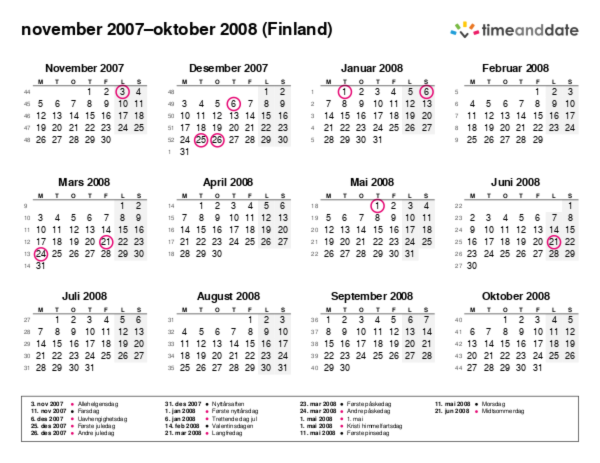 Kalender for 2007 i Finland