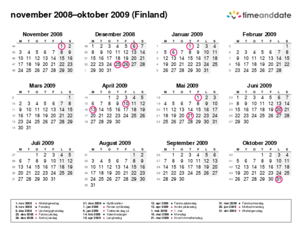 Kalender for 2008 i Finland