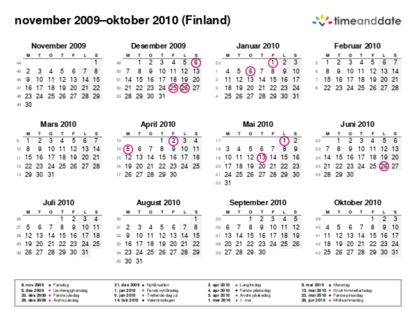 Kalender for 2009 i Finland