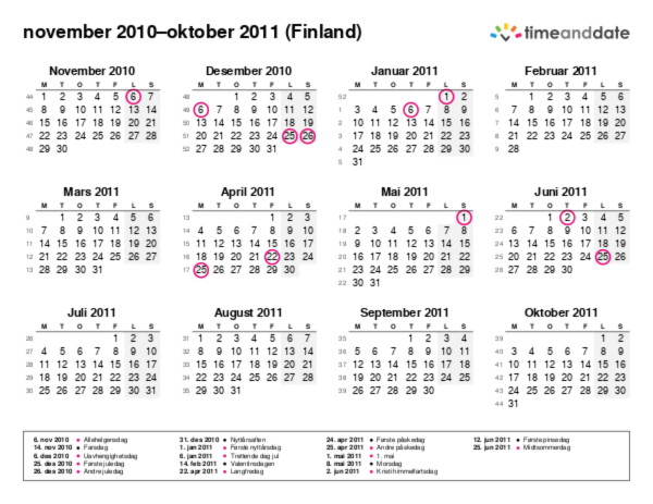 Kalender for 2010 i Finland