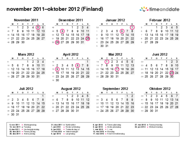 Kalender for 2011 i Finland