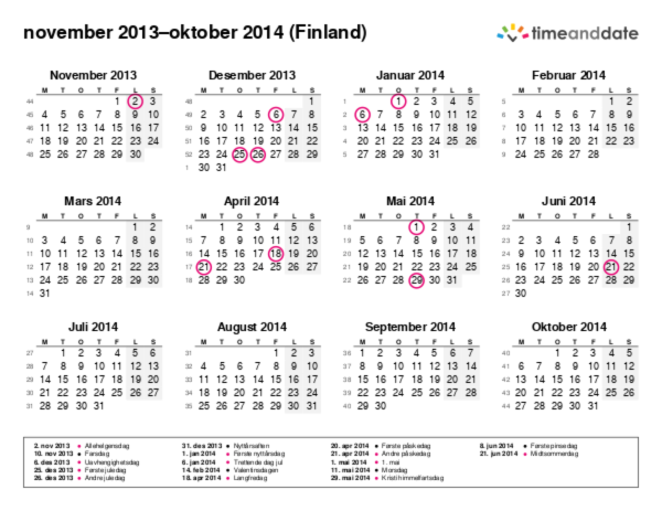 Kalender for 2013 i Finland