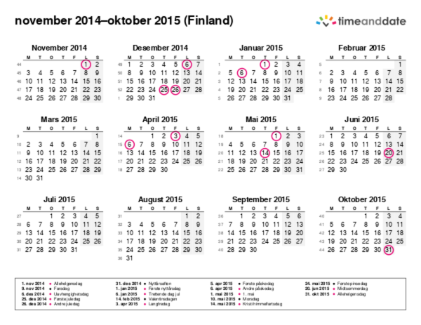 Kalender for 2014 i Finland