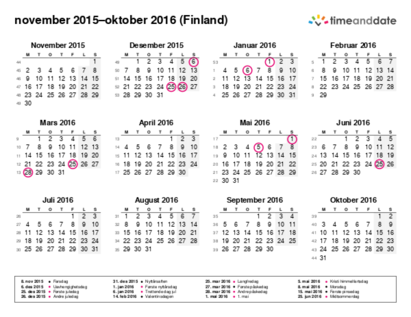 Kalender for 2015 i Finland