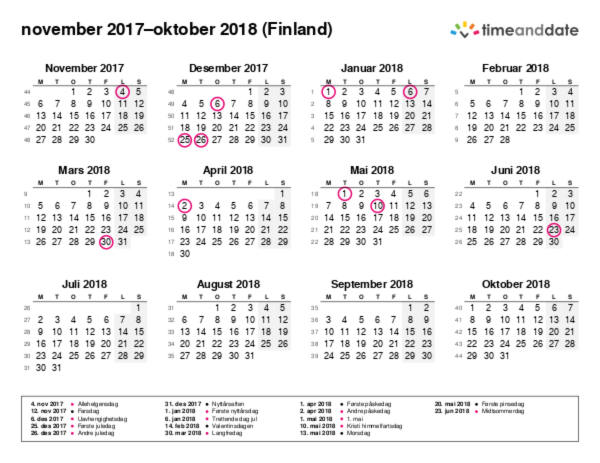 Kalender for 2017 i Finland