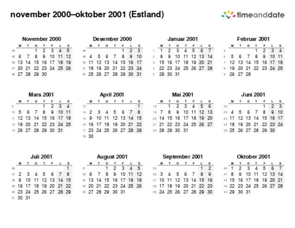 Kalender for 2000 i Estland