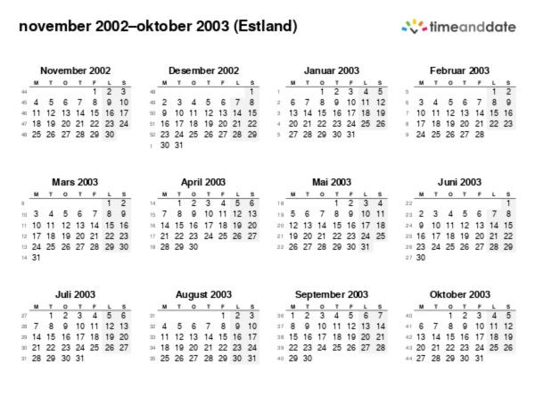 Kalender for 2002 i Estland