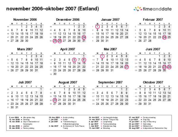 Kalender for 2006 i Estland