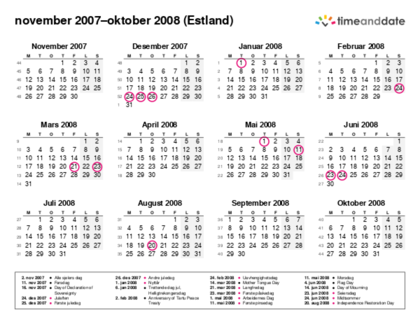 Kalender for 2007 i Estland