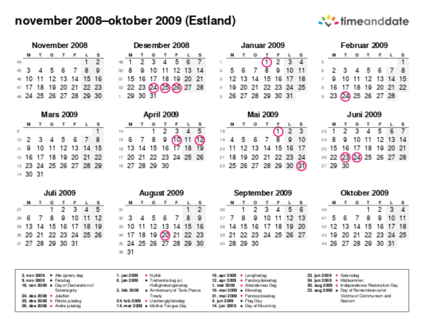 Kalender for 2008 i Estland