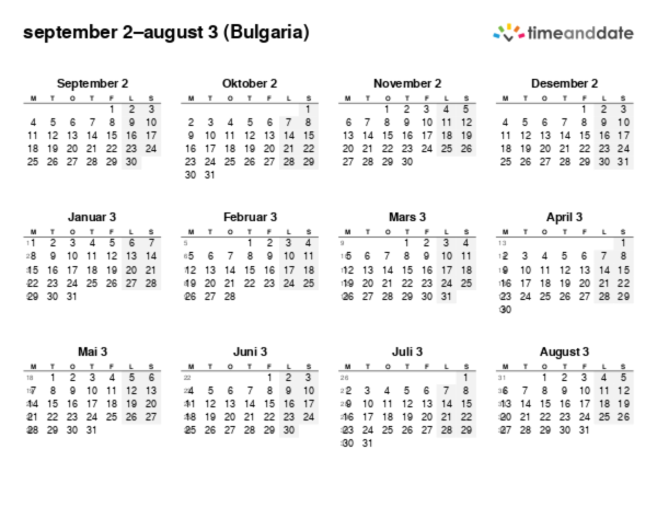 Kalender for 2 i Bulgaria