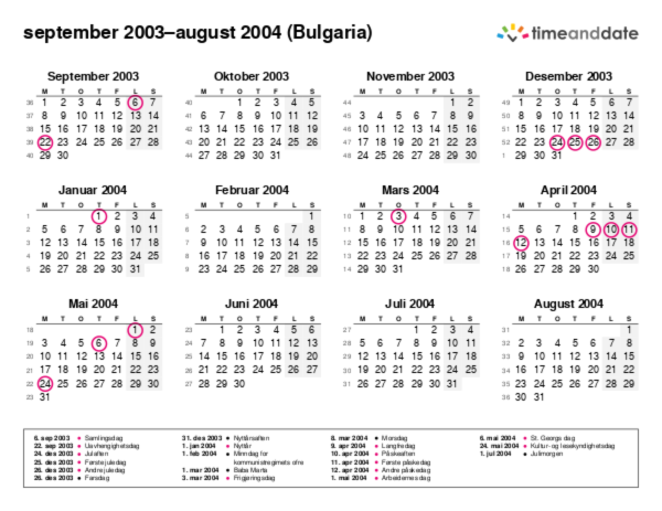 Kalender for 2003 i Bulgaria