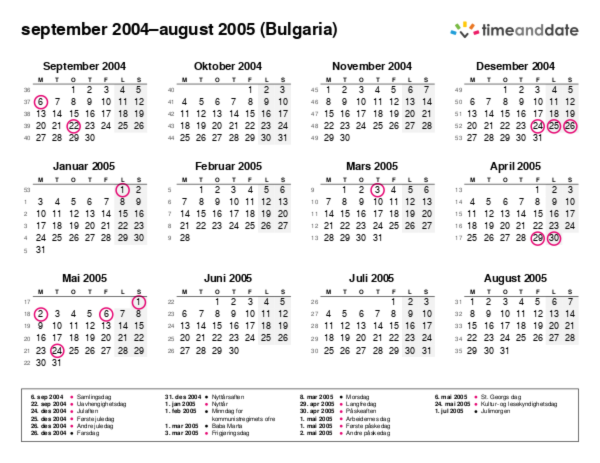 Kalender for 2004 i Bulgaria