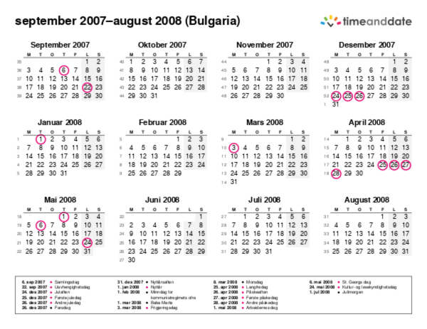 Kalender for 2007 i Bulgaria